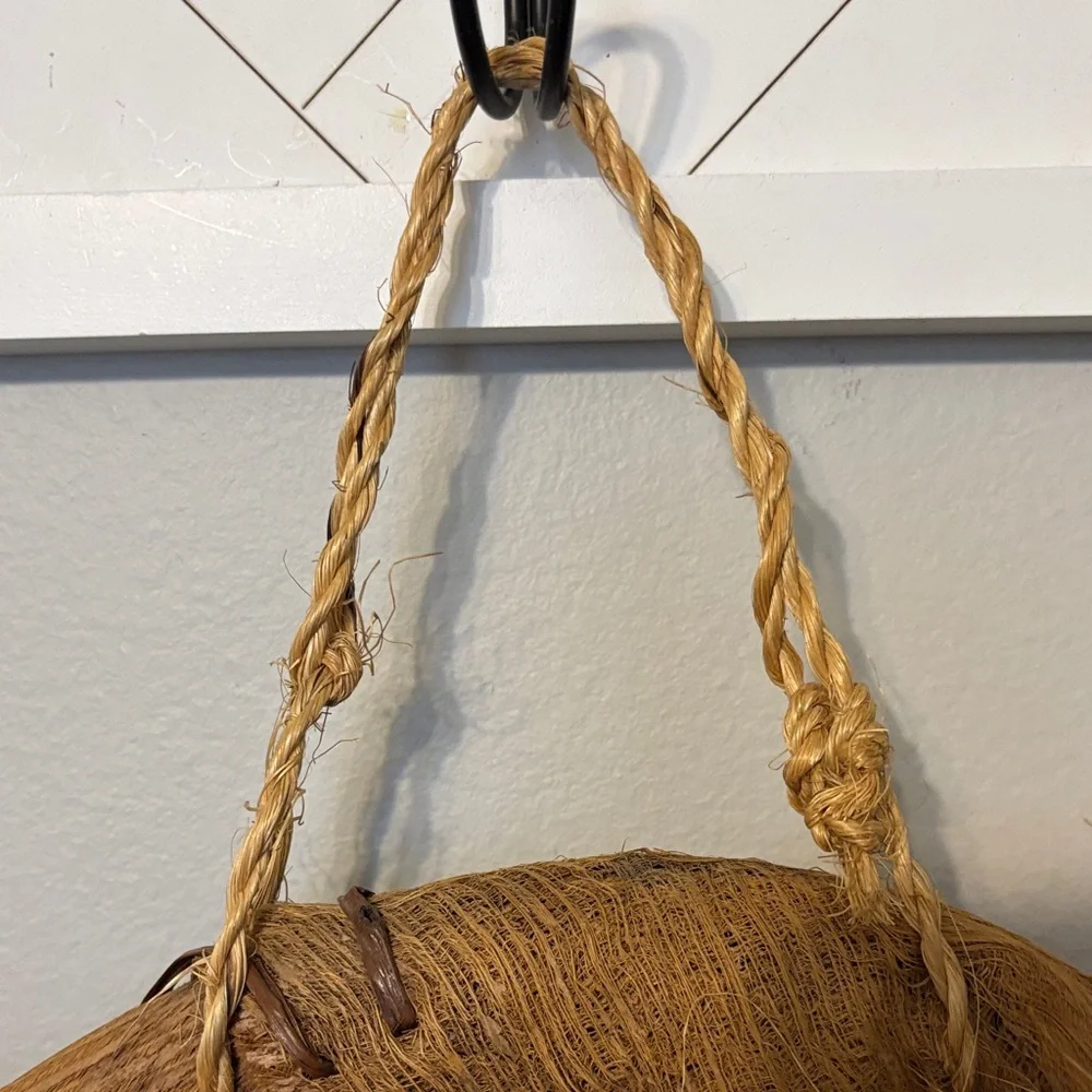 Native American palm frond leaf wall rope basket.